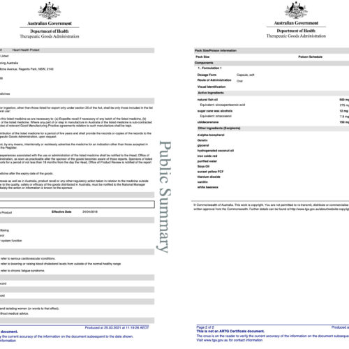 heart health protect TGA certificate