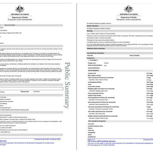 enervite biolax cleanse tga certificate