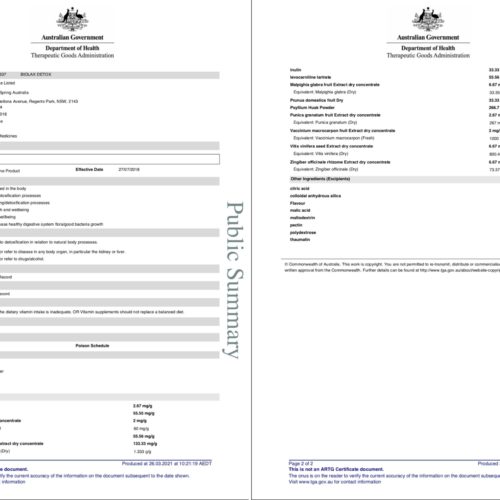 enervite biolax detox tga certificate