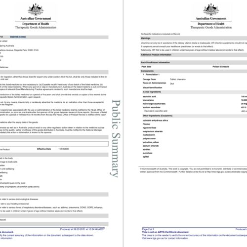 enervite enzyme c 9000 tga certificate