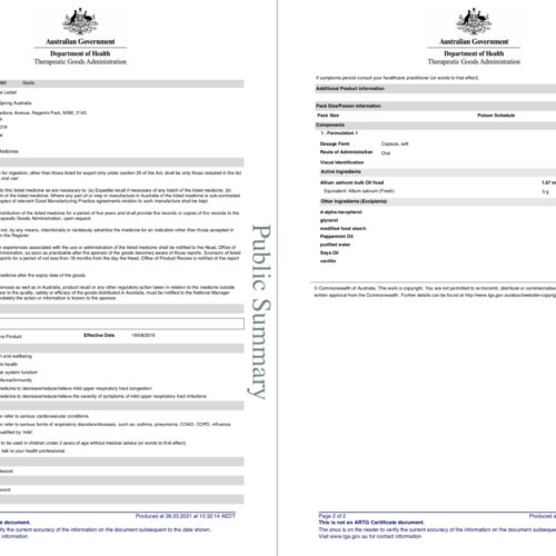 enervite garlic tga certificate