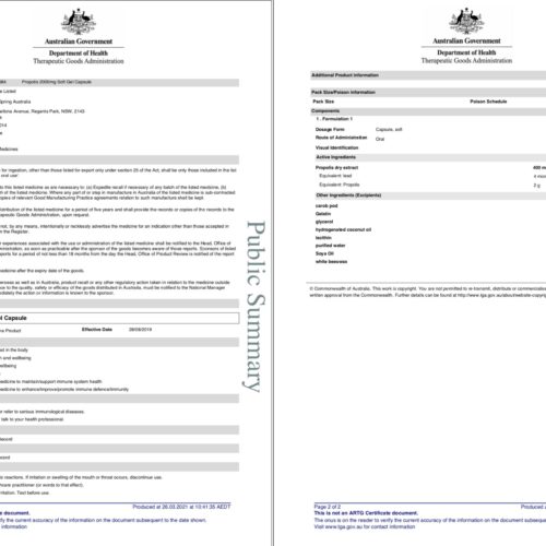 enervite propolis tga certificate
