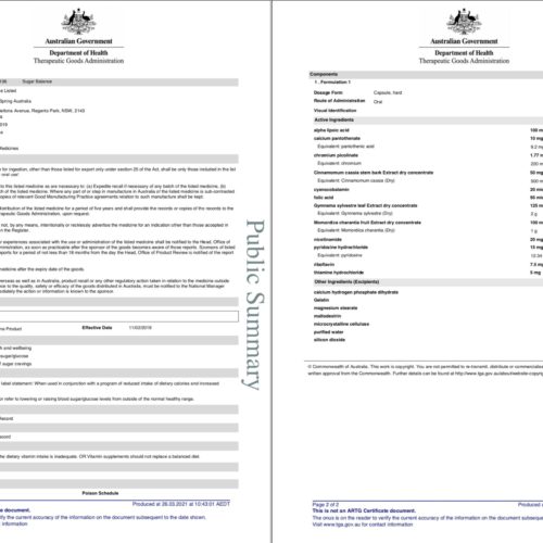 enervite sugar balance tga certificate