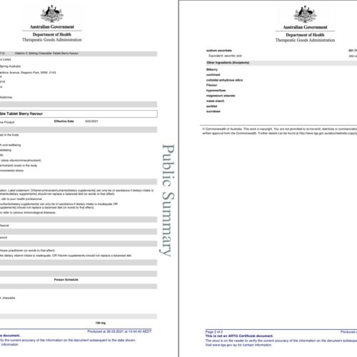 enervite vitamin c tga certificate
