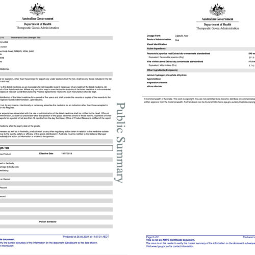 Resveratrol T98 TGA Certificate