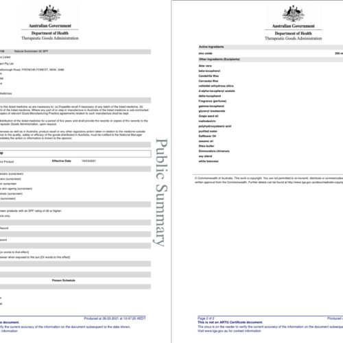 wotnot natural sunscreen tga certificate