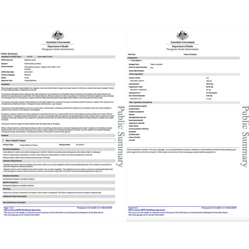 TGA Certificate Bone Health Strengthen Bones Calcium Booster